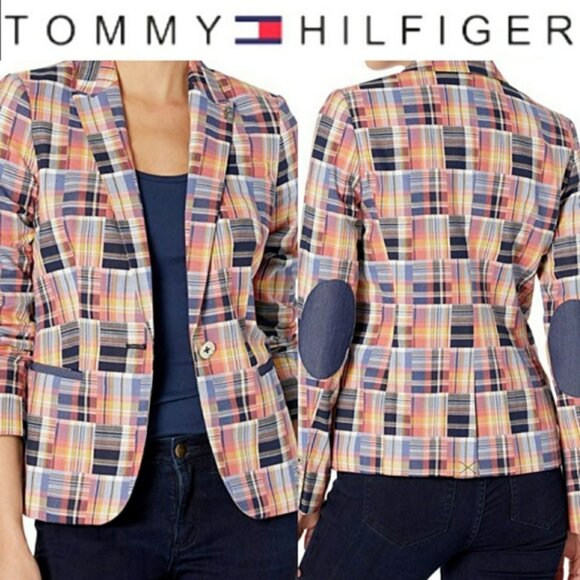 Tommy Hilfiger Jackets & Blazers - Sold! Tommy Hilfiger Mixed Madras Plaid Blazer Jacket Multicolor 12 NWOT